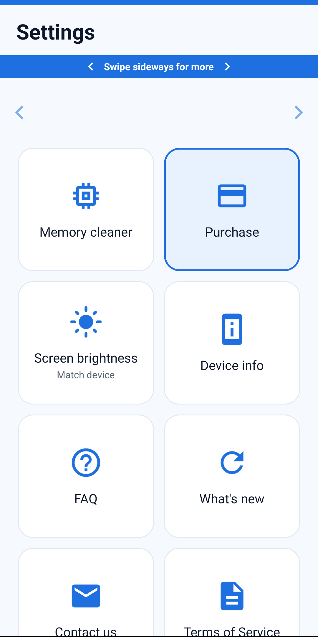 Phone Guardian’s actual settings screen with large tile-style menus